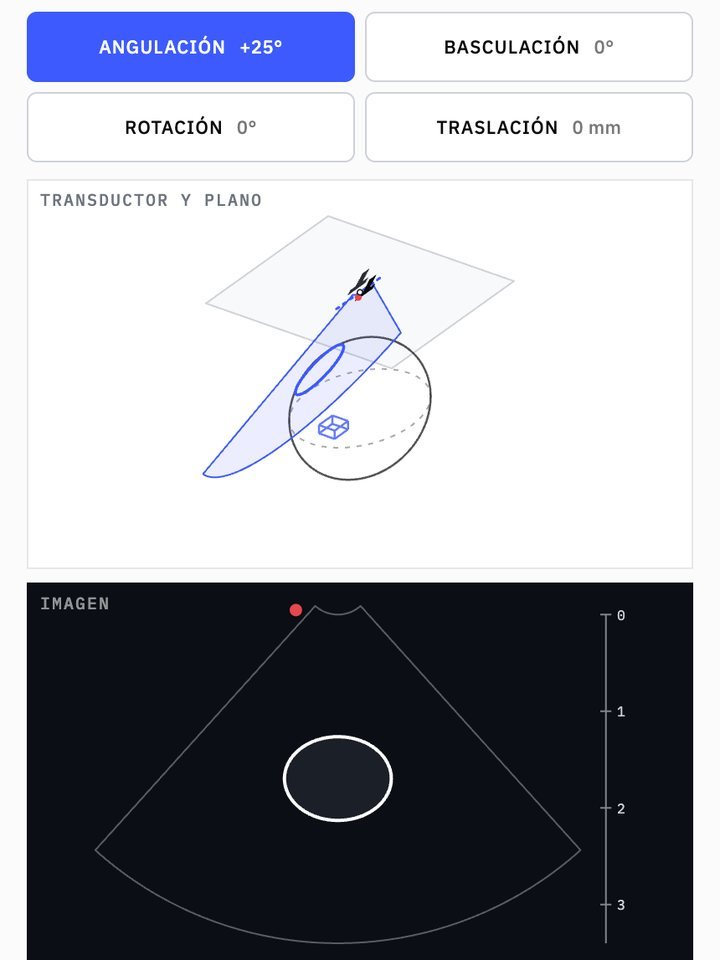 Laboratorio de movimientos · Angulación: el transductor y su plano, y la imagen